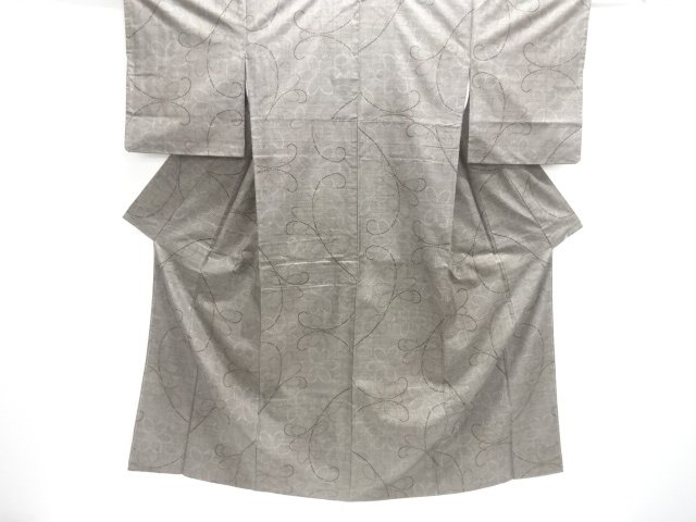 JAPANESE KIMONO / DORO OSHIMA TSUMUGI (5 maruki) / WOVEN ABSTRACT FLOWER